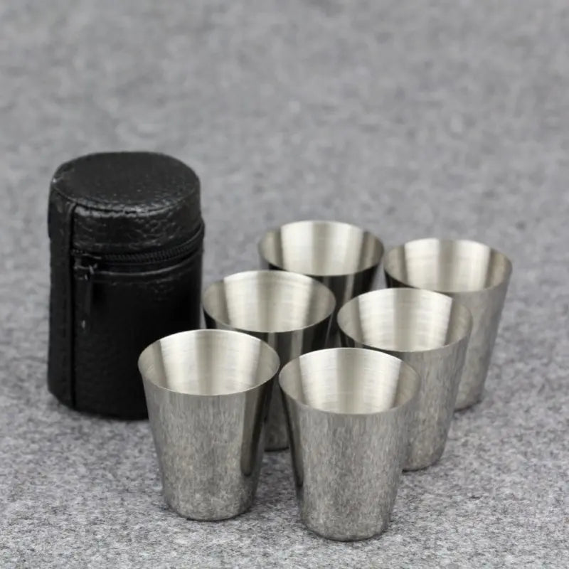 6Pcs/set Outdoor Practical Travel Stainless Steel Cups Mini Set Glasses For Whisky Wine With Case Portable Drinkware 30/70ml