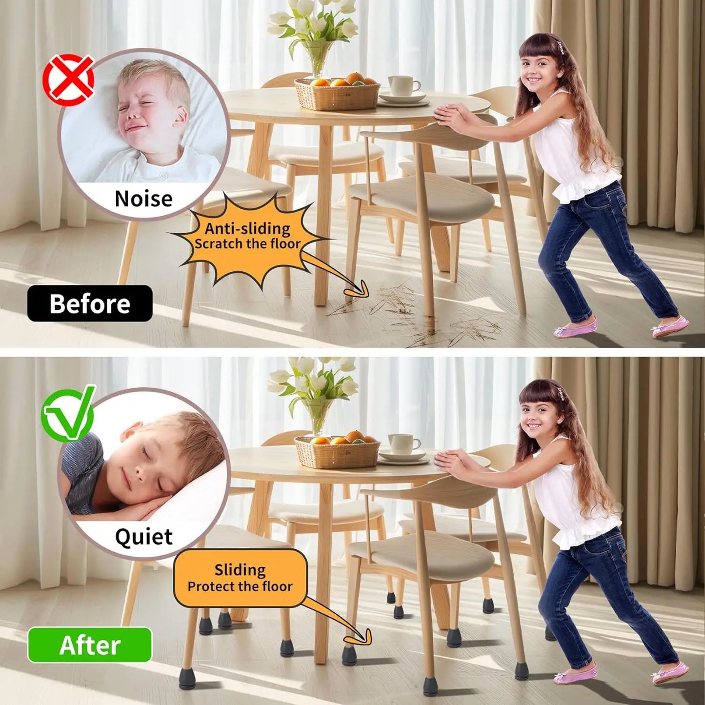 8PCS Chair Foot Cover Diagonal Leg Floor Protectors with Thick Wrap Felt Pads Silicone Furniture Table Feet Protect Floors