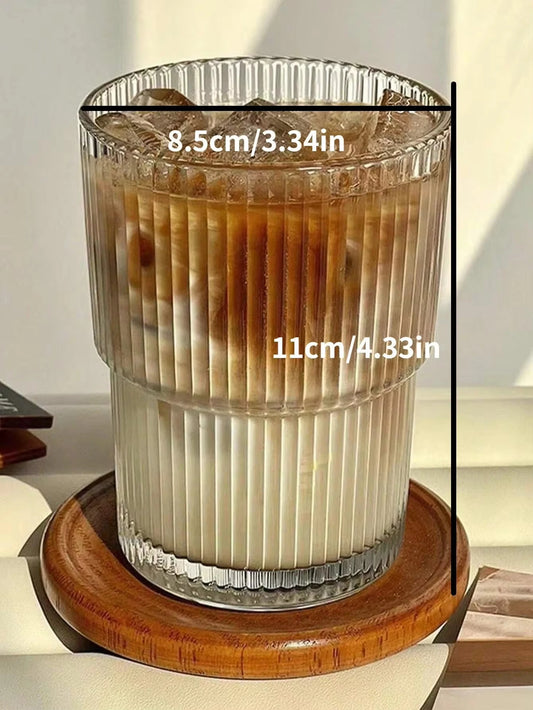 1/2PCS 450ml Stripe Glass Cup Transparent Glasses With Lid and Straw Ice Coffee Mug Tea Cup Juice Glass Milk Water Cup Drinkware