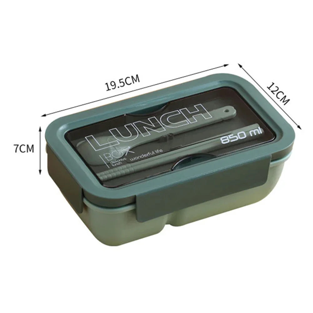 850ML Microwave Lunch Box with Spoon Chopsticks Dinnerware Food Storage Container Children Kid School Office Microwave Bento Box