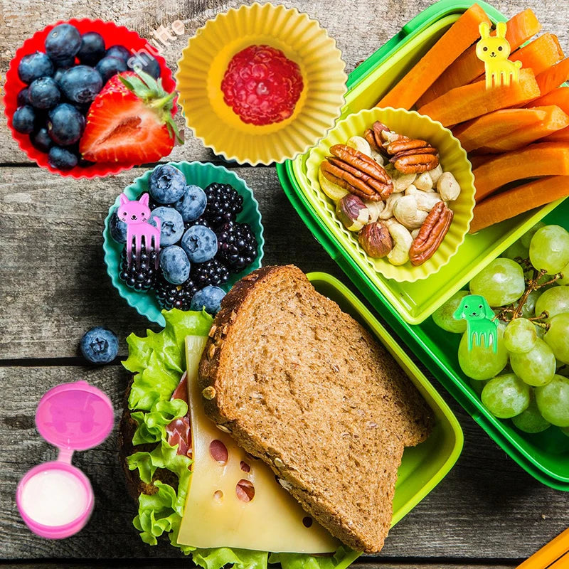 Mini Fruit Forks For Children Kids Cute Animal Snack Food Picks Toothpicks Bento-Box Accessories Set Silicone Lunch Box Dividers