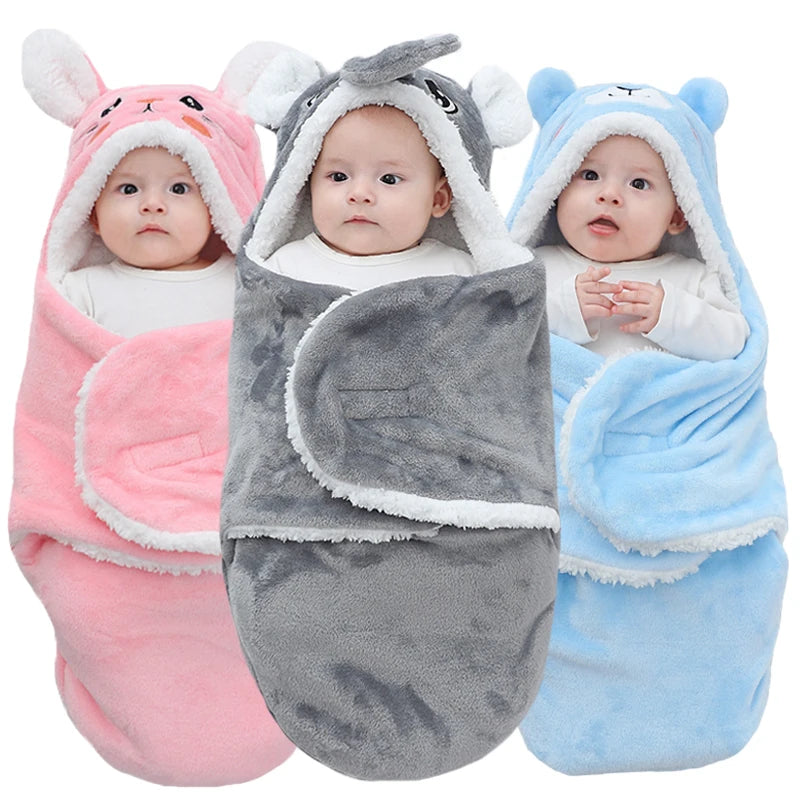 Soft Baby Sleeping Bags Warm Autumn and Winter Newborn Baby Wrap Blankets CartoonCocoon for babies Flannel Baby Sleepsack 0-9M