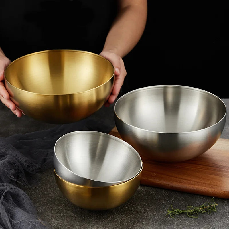 Stainless Steel Gold And Silver Salad Bowl Rice Noodles Lamian Noodles Bowl Kitchen Tableware Food Container