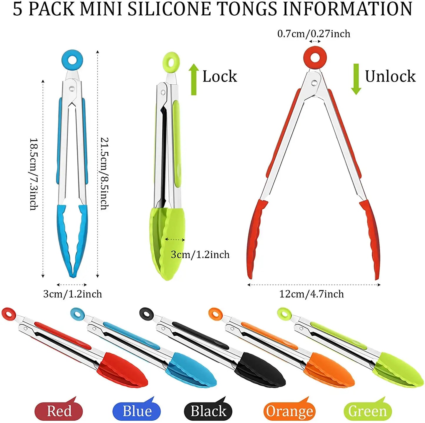 7/9/12inch Silicone Kitchen BBQ Tongs Stainless Steel Locking Cooking Tongs with Silicone Tips Non-Slip Food Tongs for Cooking