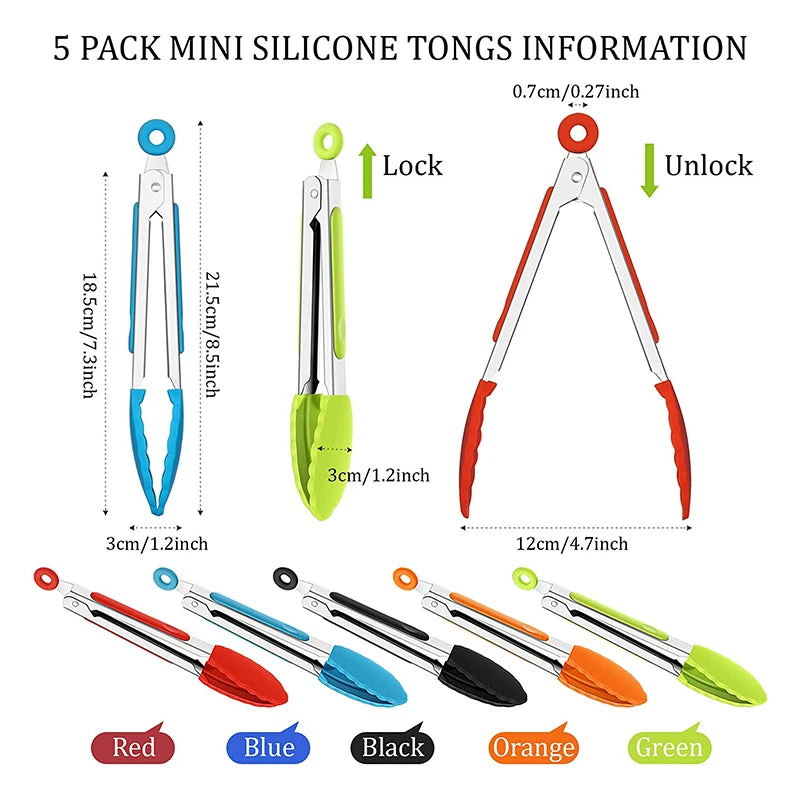 7/9/12inch Silicone Kitchen BBQ Tongs Stainless Steel Locking Cooking Tongs with Silicone Tips Non-Slip Food Tongs for Cooking