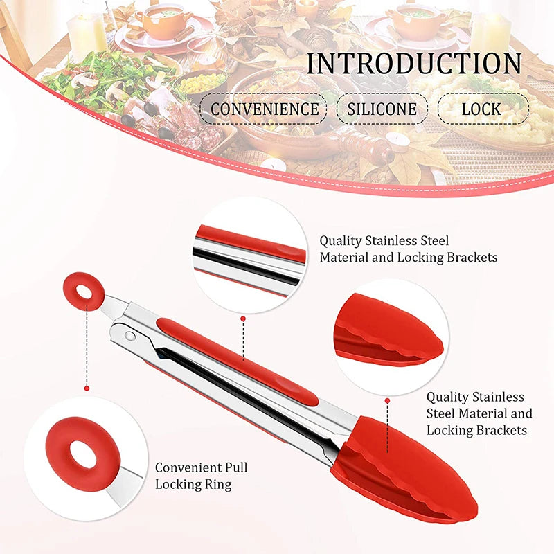 7/9/12inch Silicone Kitchen BBQ Tongs Stainless Steel Locking Cooking Tongs with Silicone Tips Non-Slip Food Tongs for Cooking