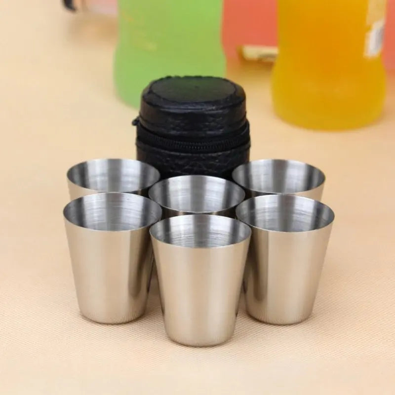 6Pcs/set Outdoor Practical Travel Stainless Steel Cups Mini Set Glasses For Whisky Wine With Case Portable Drinkware 30/70ml