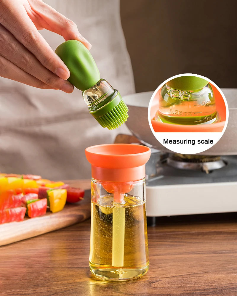 Portable Kitchen Oil Bottle Silicone Brush Control Quantitative With Barbecue Spray Bottle For BBQ Cooking Baking Oil Dispenser