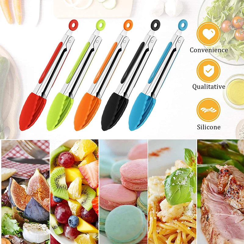 7/9/12inch Silicone Kitchen BBQ Tongs Stainless Steel Locking Cooking Tongs with Silicone Tips Non-Slip Food Tongs for Cooking