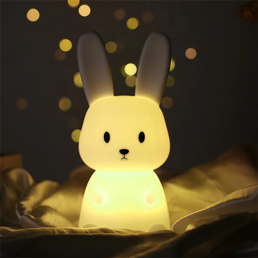 LED Night Light cute Rabbit Animal Cartoon Silicone Lamp Dimmable USB Rechargeable For Children kids bedroom gift Sleeping light