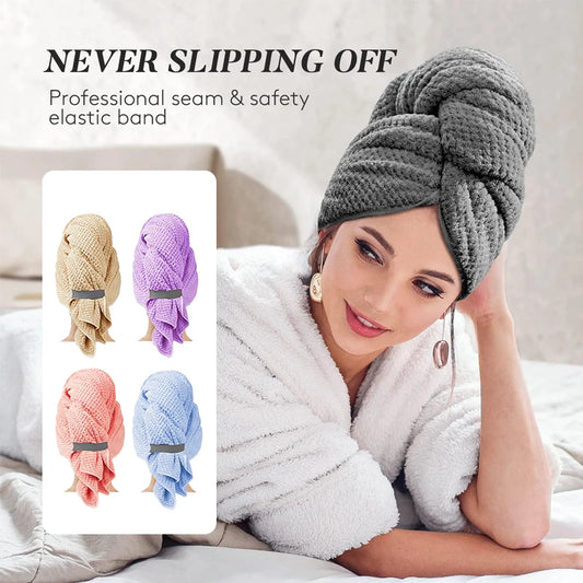 Microfiber Hair Towel Extra Large Wrap Quick Dry Hair Towel Wrap With Elastic Band , Ultra Absorbent Soft Hair Towel Wrap Turban