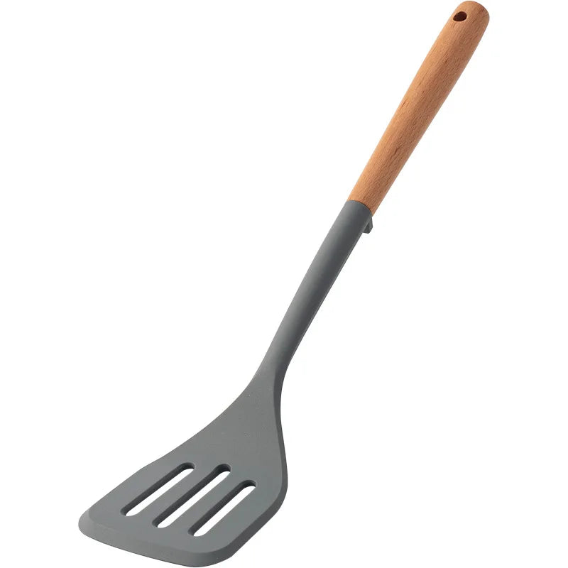 Silicone Kitchen Utensils Set Wooden Handle Non-stick Spatula Cookware Set Fried Shovel Leaky Spoon Rice Spoon Kitchen Tool Sets