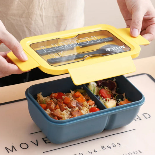 850ML Microwave Lunch Box with Spoon Chopsticks Dinnerware Food Storage Container Children Kid School Office Microwave Bento Box