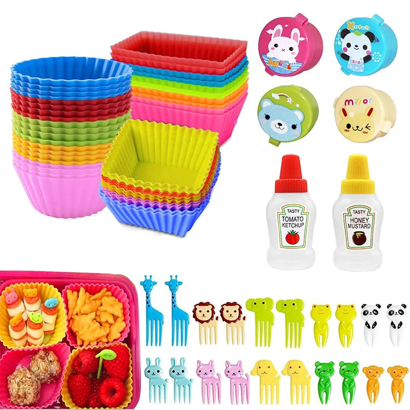 Mini Fruit Forks For Children Kids Cute Animal Snack Food Picks Toothpicks Bento-Box Accessories Set Silicone Lunch Box Dividers