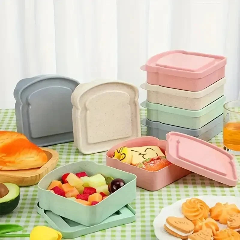 Toast Shaped Bamboo Fiber Portable Lunch Box With Lid Toast Bread Sandwich Box Kitchen Outdoor Picnic Large-capacity Bento Box