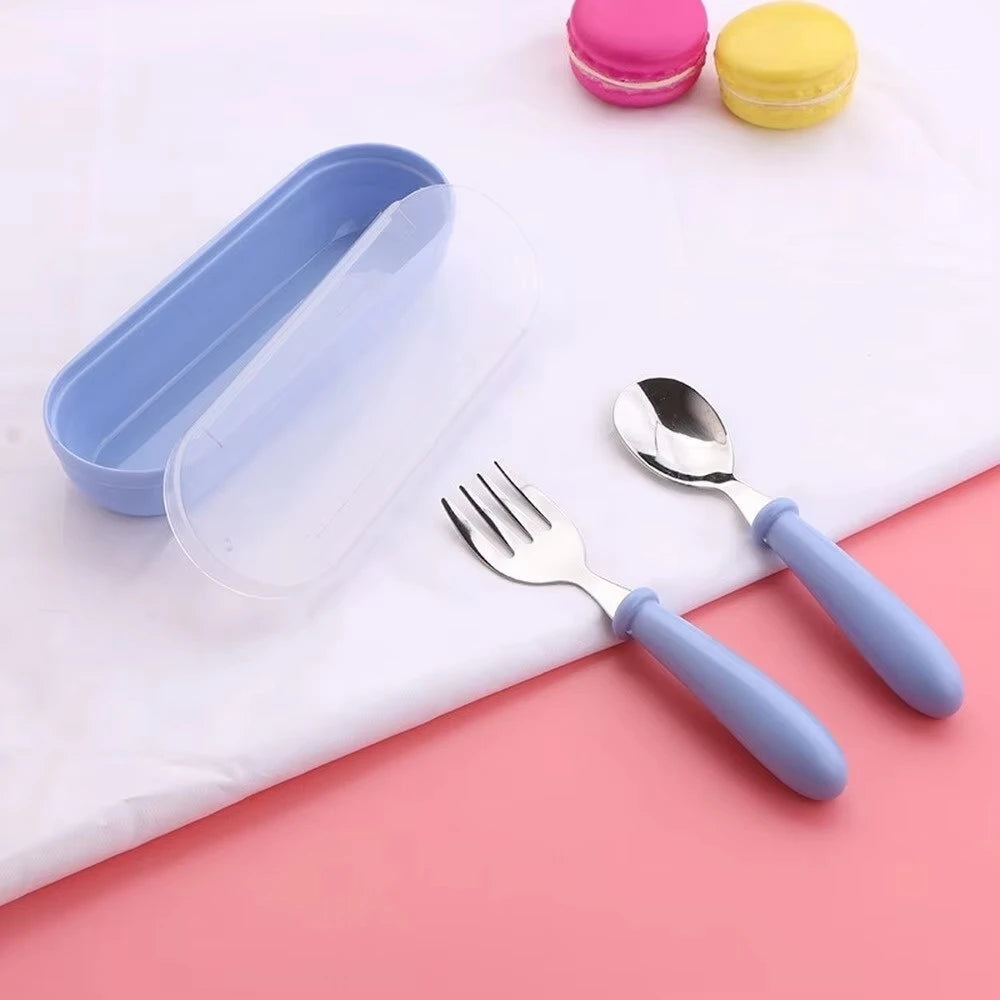 Baby Gadgets Tableware Set Children Utensil Stainless Steel Toddler Dinnerware Cutlery Cartoon Infant Food Feeding Spoon Fork