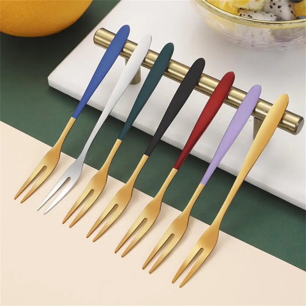 7pcs 304 Stainless Steel Fruit Forks Dessert Cake Forks Salad Forks Party Kitchen Tableware