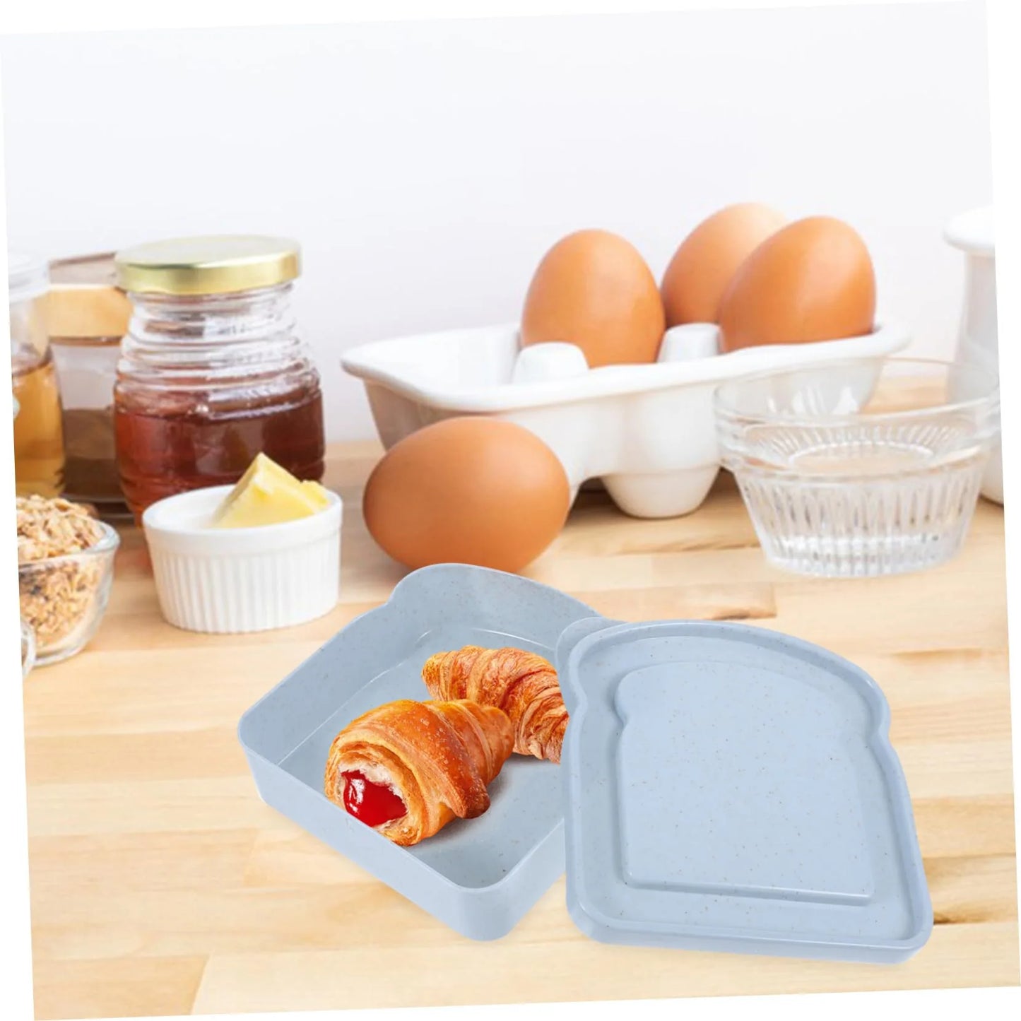 Toast Shaped Bamboo Fiber Portable Lunch Box With Lid Toast Bread Sandwich Box Kitchen Outdoor Picnic Large-capacity Bento Box