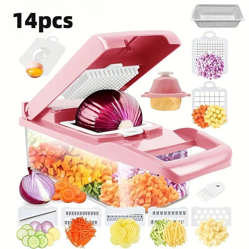 Kitchen vegetable cutter Multi-functional home vegetable cutter Potato cutter slicer Salad dicer Grater,14pcs