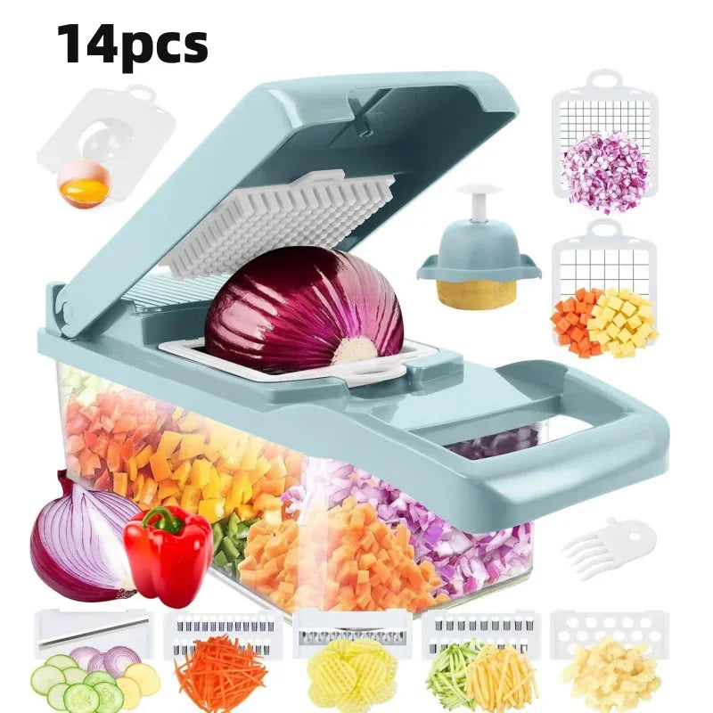 Kitchen vegetable cutter Multi-functional home vegetable cutter Potato cutter slicer Salad dicer Grater,14pcs