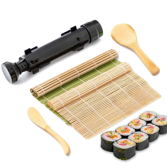 Sushi Maker Set, Sushi Bazooka Kit Machine Rice Mold with Bamboo Sushi Rolling Mat, Rice Paddle, DIY Kitchen Tools Accessories