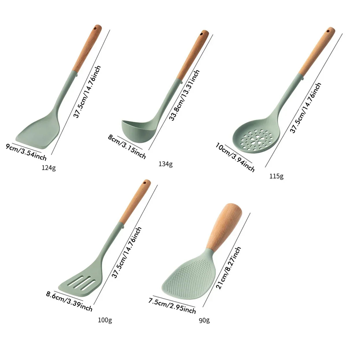 Silicone Kitchen Utensils Set Wooden Handle Non-stick Spatula Cookware Set Fried Shovel Leaky Spoon Rice Spoon Kitchen Tool Sets