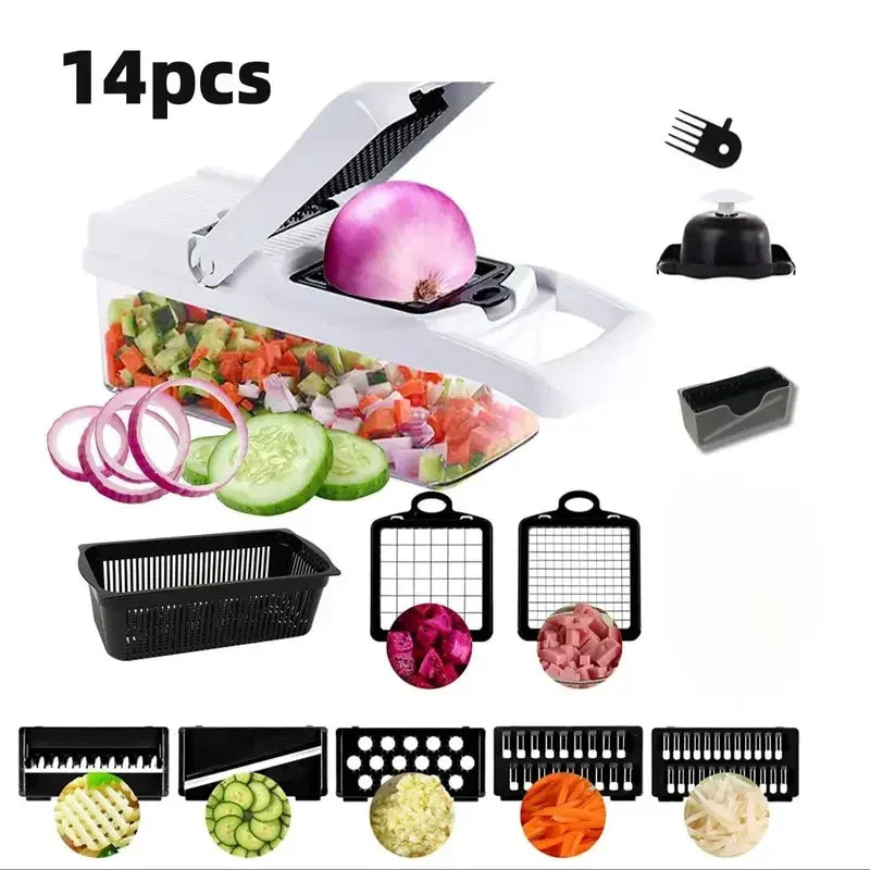 Kitchen vegetable cutter Multi-functional home vegetable cutter Potato cutter slicer Salad dicer Grater,14pcs