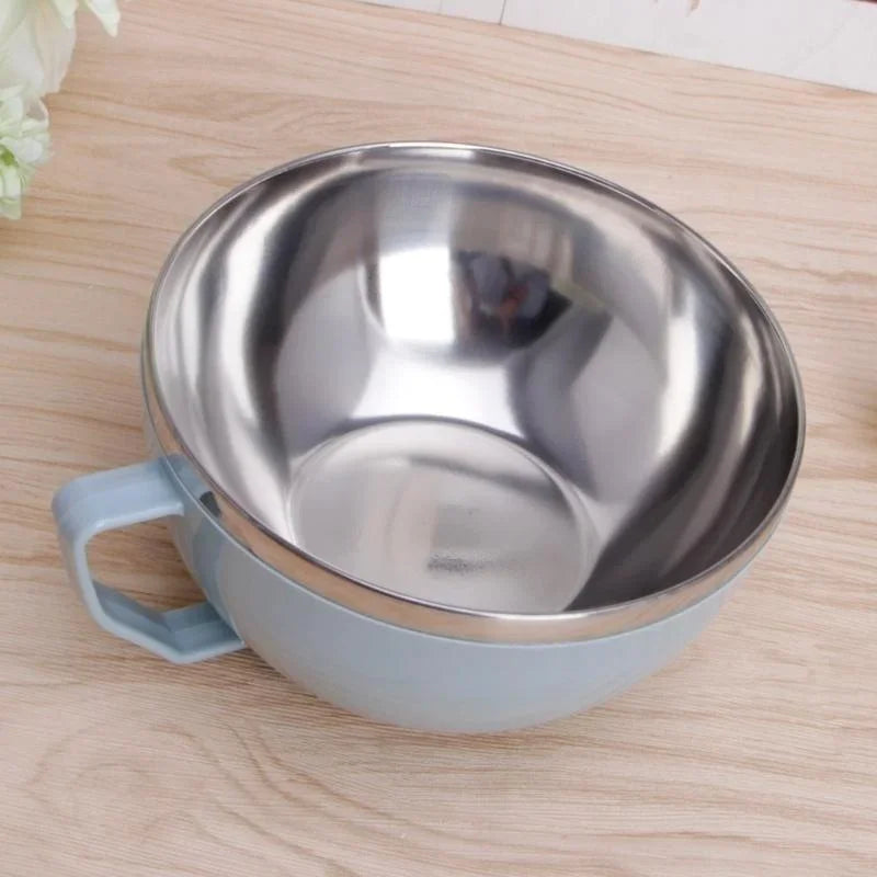 Stainless Steel Bowl with Handle Solid Color Anti Scalding Instant Noodles  Mixing Bowl Kitchen Tableware Food  Accessory