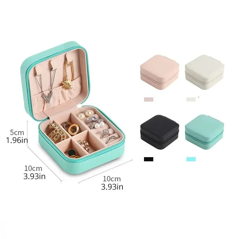 Mini jewelry storage box portable family travel earrings necklace storage box female ring organizer PU leather display box