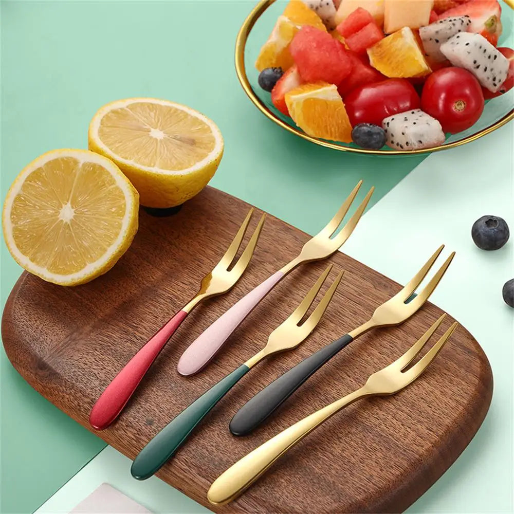 7pcs 304 Stainless Steel Fruit Forks Dessert Cake Forks Salad Forks Party Kitchen Tableware