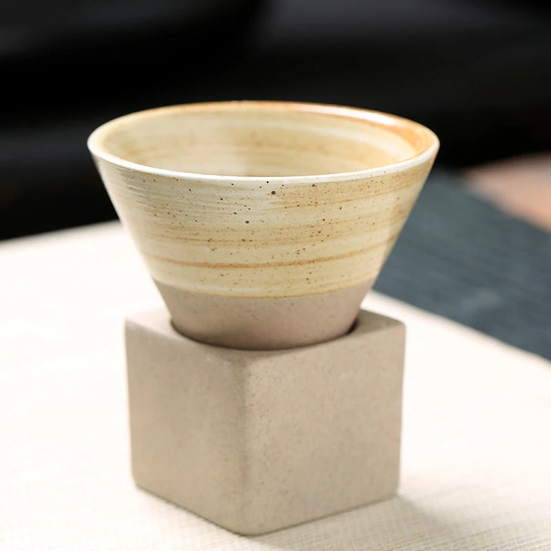 1PC Japanese Style Retro Ceramic Coffee Cup Rough Pottery Tea Cup Latte Pull Flower Porcelain Cup Pottery Mug For Home Office