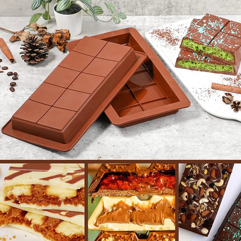 Chocolate Bar Mold Non-Stick Reusable Food Grade Silicone Break Apart Chocolate Bar Mold for Dubai Chocolate Bar Pistachio