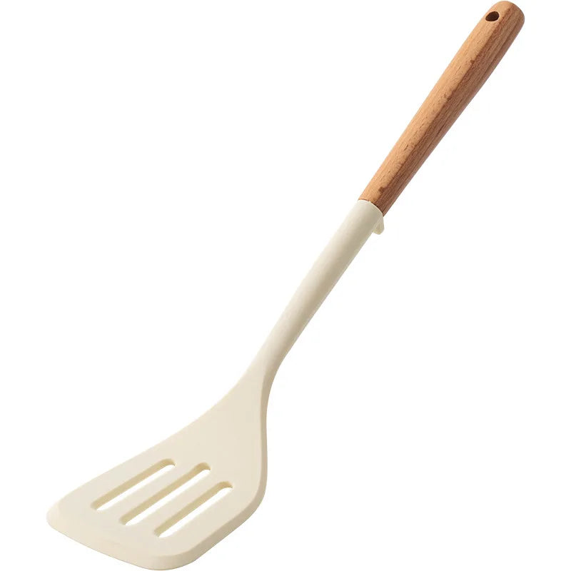 Silicone Kitchen Utensils Set Wooden Handle Non-stick Spatula Cookware Set Fried Shovel Leaky Spoon Rice Spoon Kitchen Tool Sets