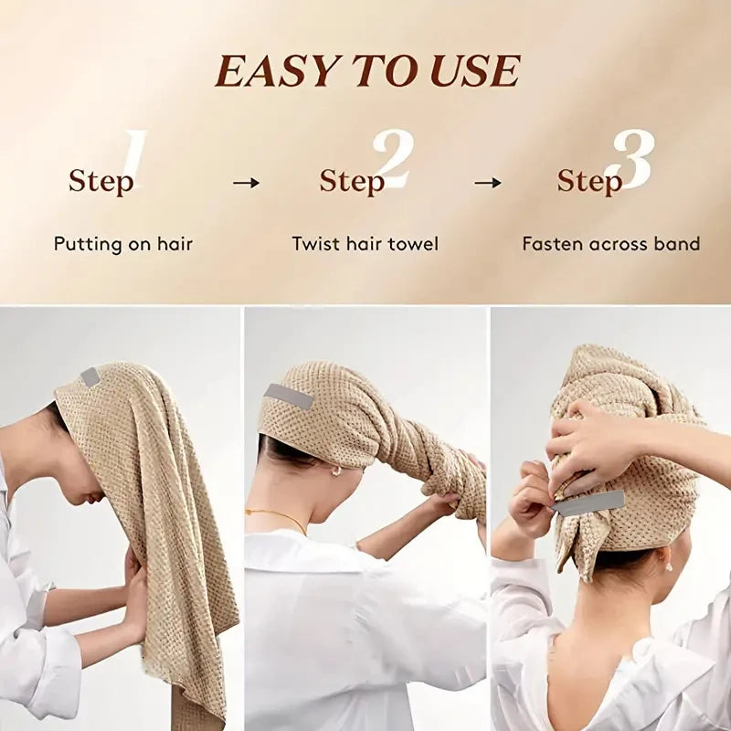 Microfiber Hair Towel Extra Large Wrap Quick Dry Hair Towel Wrap With Elastic Band , Ultra Absorbent Soft Hair Towel Wrap Turban