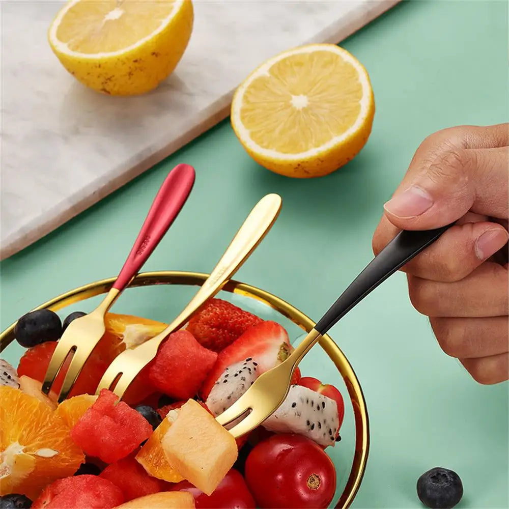 7pcs 304 Stainless Steel Fruit Forks Dessert Cake Forks Salad Forks Party Kitchen Tableware