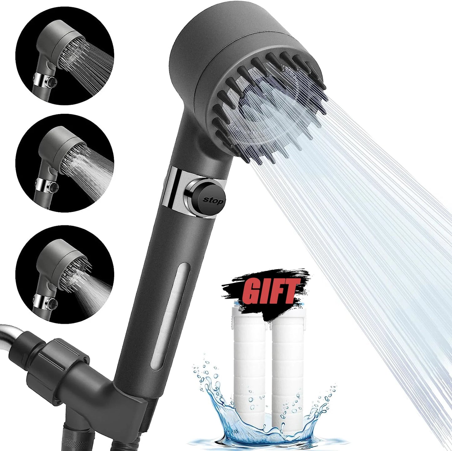 High-pressure Shower Head 3-mode Adjustable Spray with Massage Brush Filter Rain Shower Faucet Bathroom Accessories