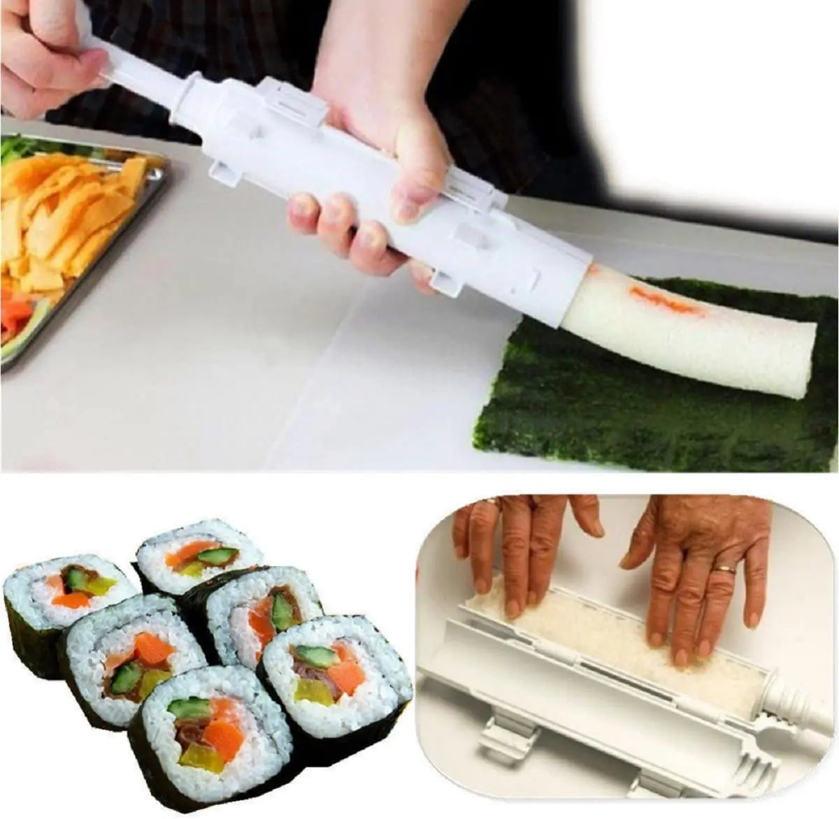 Sushi Maker Set, Sushi Bazooka Kit Machine Rice Mold with Bamboo Sushi Rolling Mat, Rice Paddle, DIY Kitchen Tools Accessories