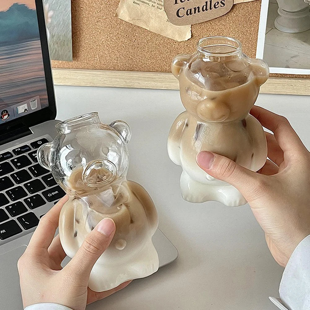 320ML Creative Cute Bear Coffee Mug with Straw with Straw Glasses Cup Birthday Christmas Gifts for Women Kids Friends Wholesale