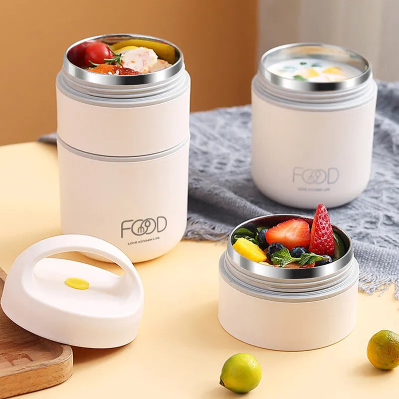 Stainless Steel Vacuum Thermal Lunch Box Portable Food Warmer Soup Cup Thermos Containers Simple Durable Bento Box For Children