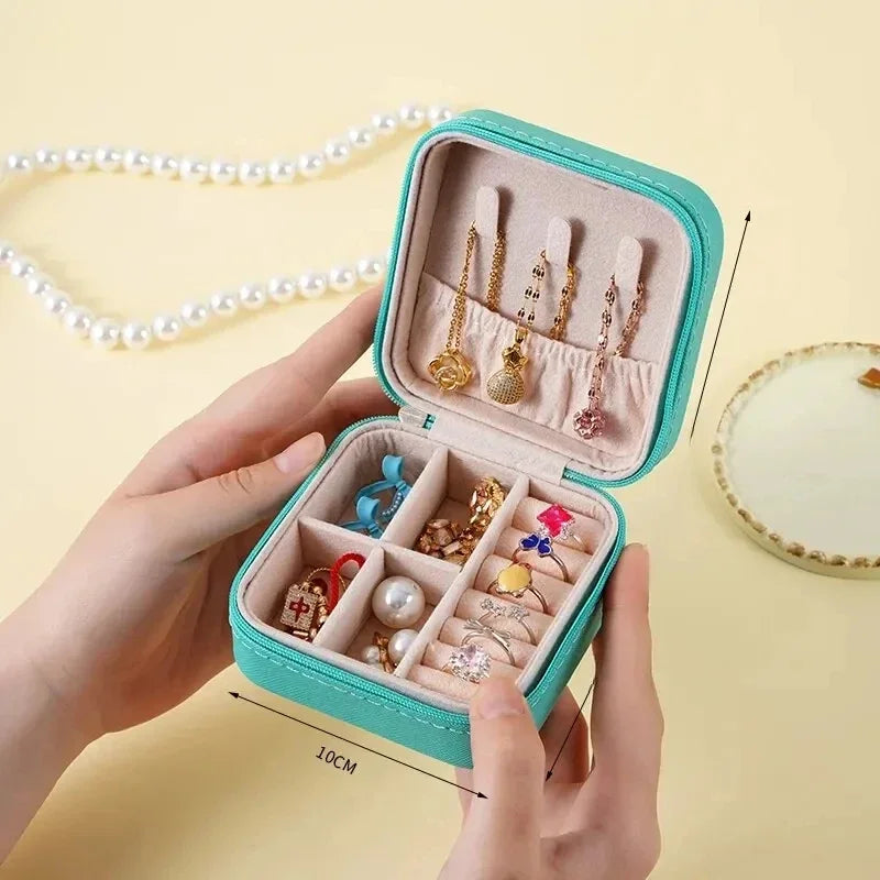 Mini jewelry storage box portable family travel earrings necklace storage box female ring organizer PU leather display box