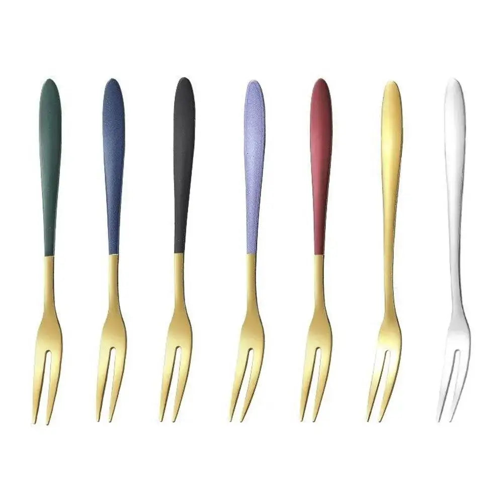 7pcs 304 Stainless Steel Fruit Forks Dessert Cake Forks Salad Forks Party Kitchen Tableware