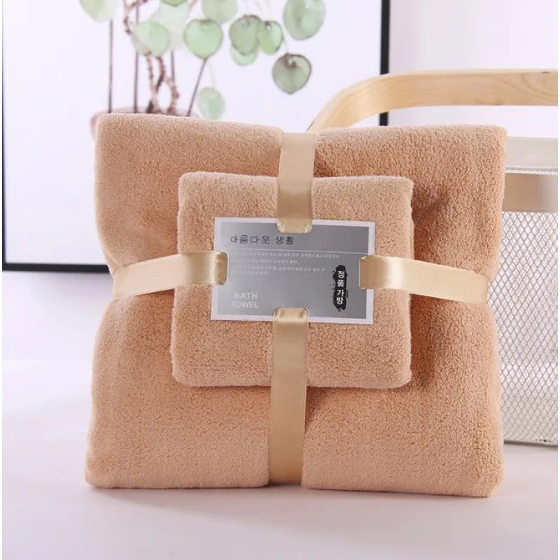 2PC Bath Towels Set Super Soft Highly Absorbent Quick-drying Coral Velvet Bath Towel For Adults Hotel & Spa Use