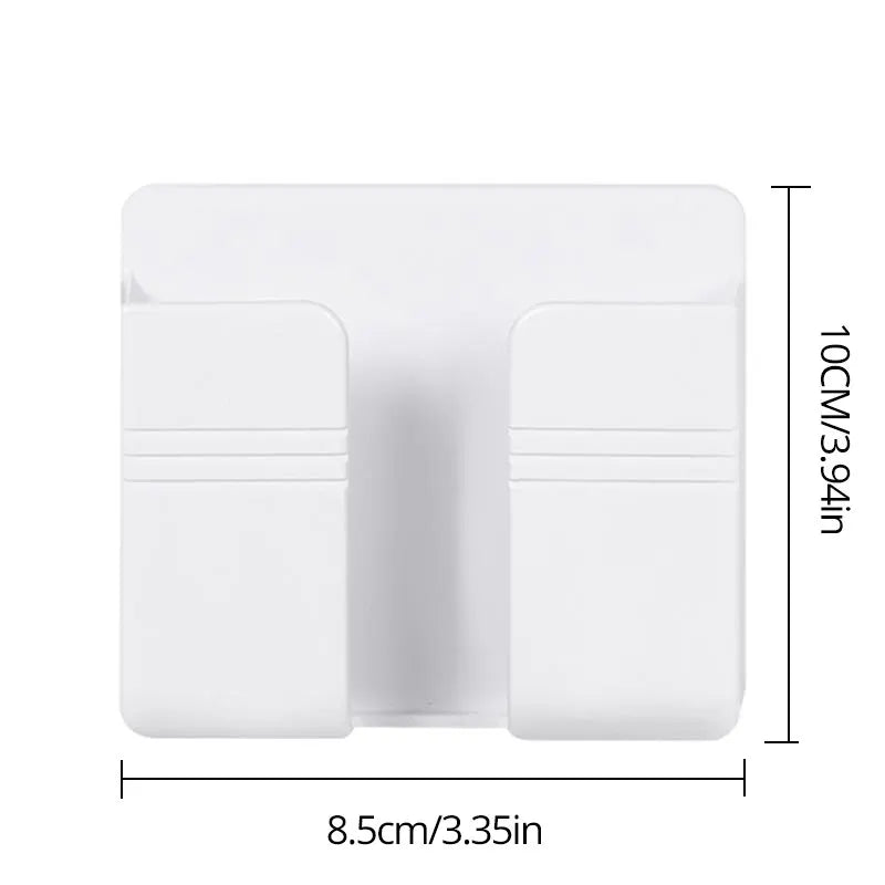 1Pc White Punch Free Wall Mount Phone Plug Holder Mobile Phone Charging Stand Air Conditioner TV Remote Control Storage Box