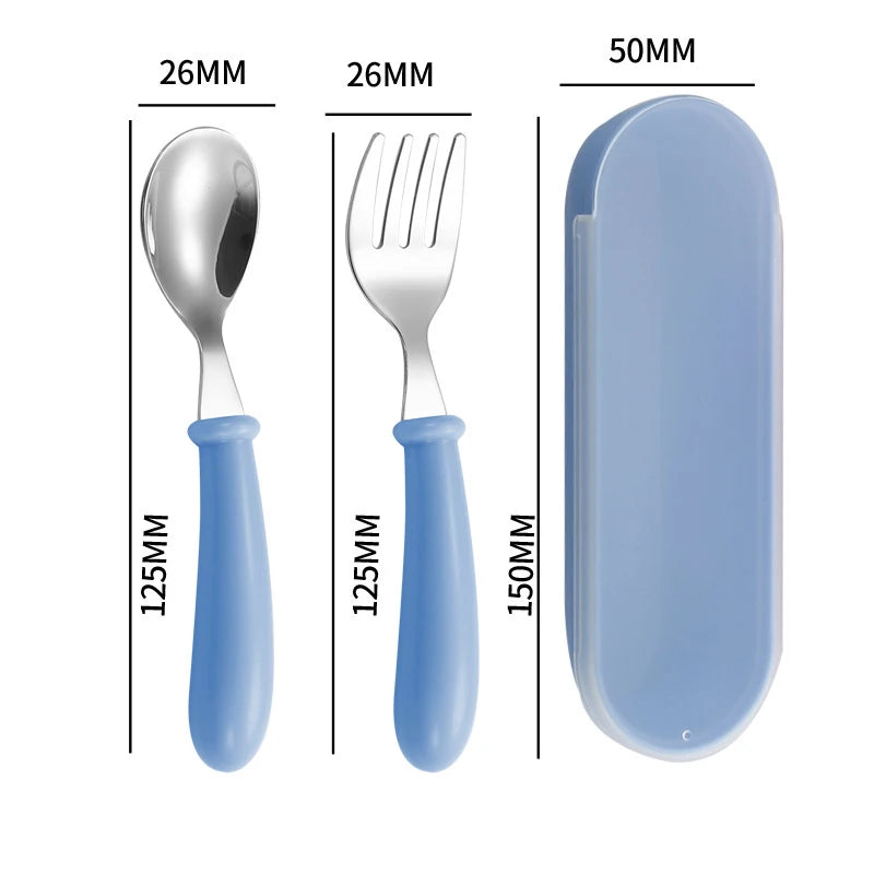 Baby Gadgets Tableware Set Children Utensil Stainless Steel Toddler Dinnerware Cutlery Cartoon Infant Food Feeding Spoon Fork