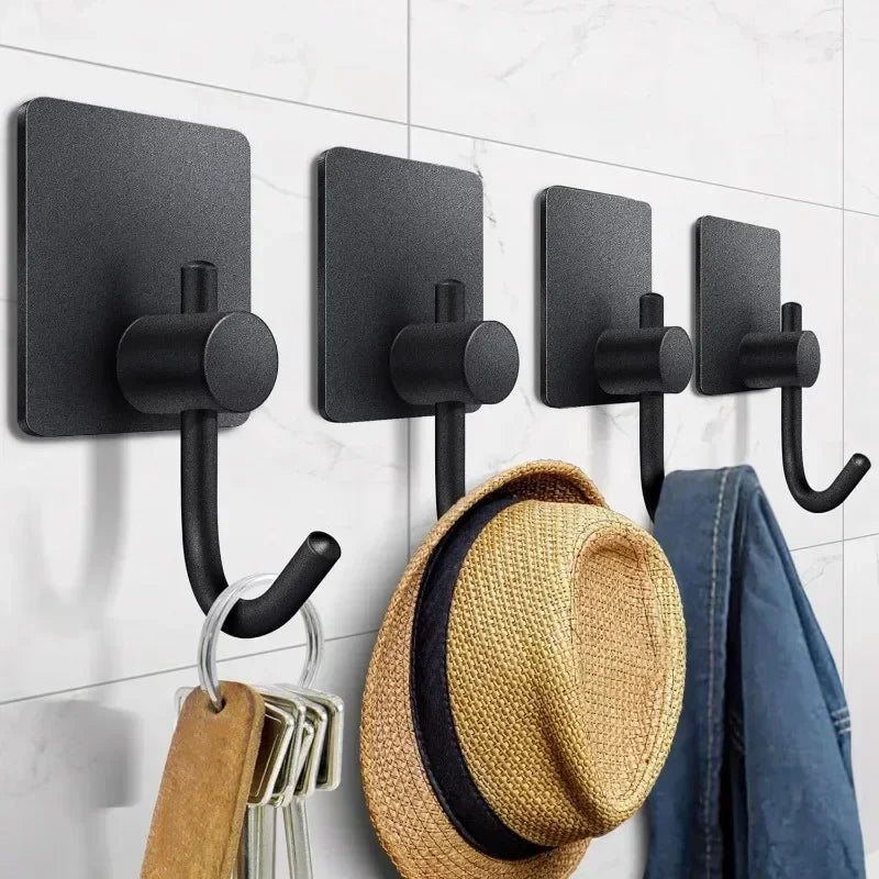 4Pcs Stainless Steel Bathroom Robe Hooks Adhesive Wall Hook Towel Holder Bathroom Kitchen Hardware Multi-Purpose Hanger Hook