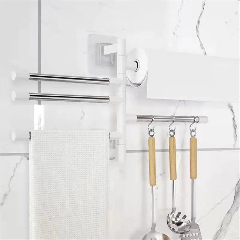 Perforation-free Bathroom Towel Rack Rotary Wall Hanging Storage Multi-layer Organizer Versatile Stylish Foldable Hanging Rod