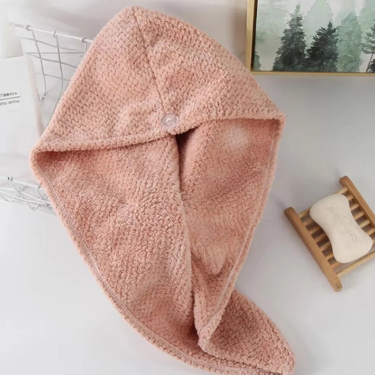 Women's dry hair towels are household items used for wiping hair, including thick and highly absorbent headscarves, quick drying