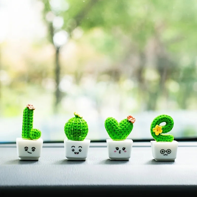 Charming 4-Piece Love & Cactus Resin Figurines - Perfect For Living Room Bedroom And Cafe Tabletop Deco