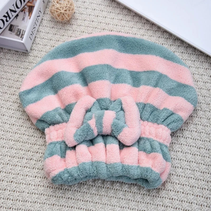 1pcs Dry Hair Towel Quick-Drying Hair Cap Shower Cap for Women Striped Pattern Super Absorbent Bath Accessories Hair Bonnets