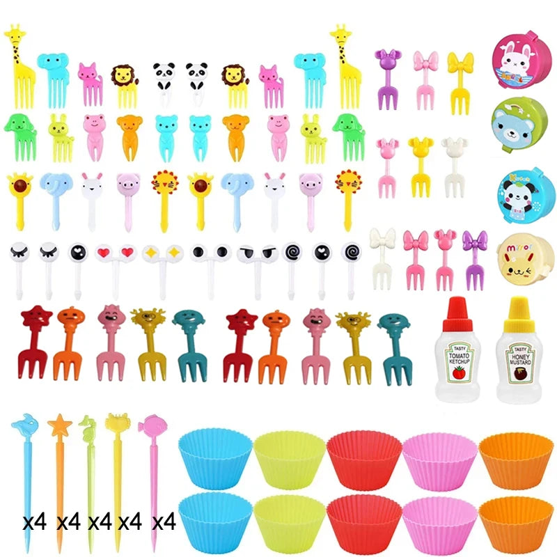 Mini Fruit Forks For Children Kids Cute Animal Snack Food Picks Toothpicks Bento-Box Accessories Set Silicone Lunch Box Dividers